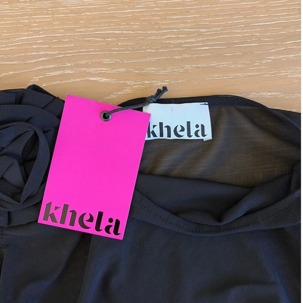 Khela Sheer Sleeveless Top Ruffles Rosette Size M Black - Picture 2 of 7